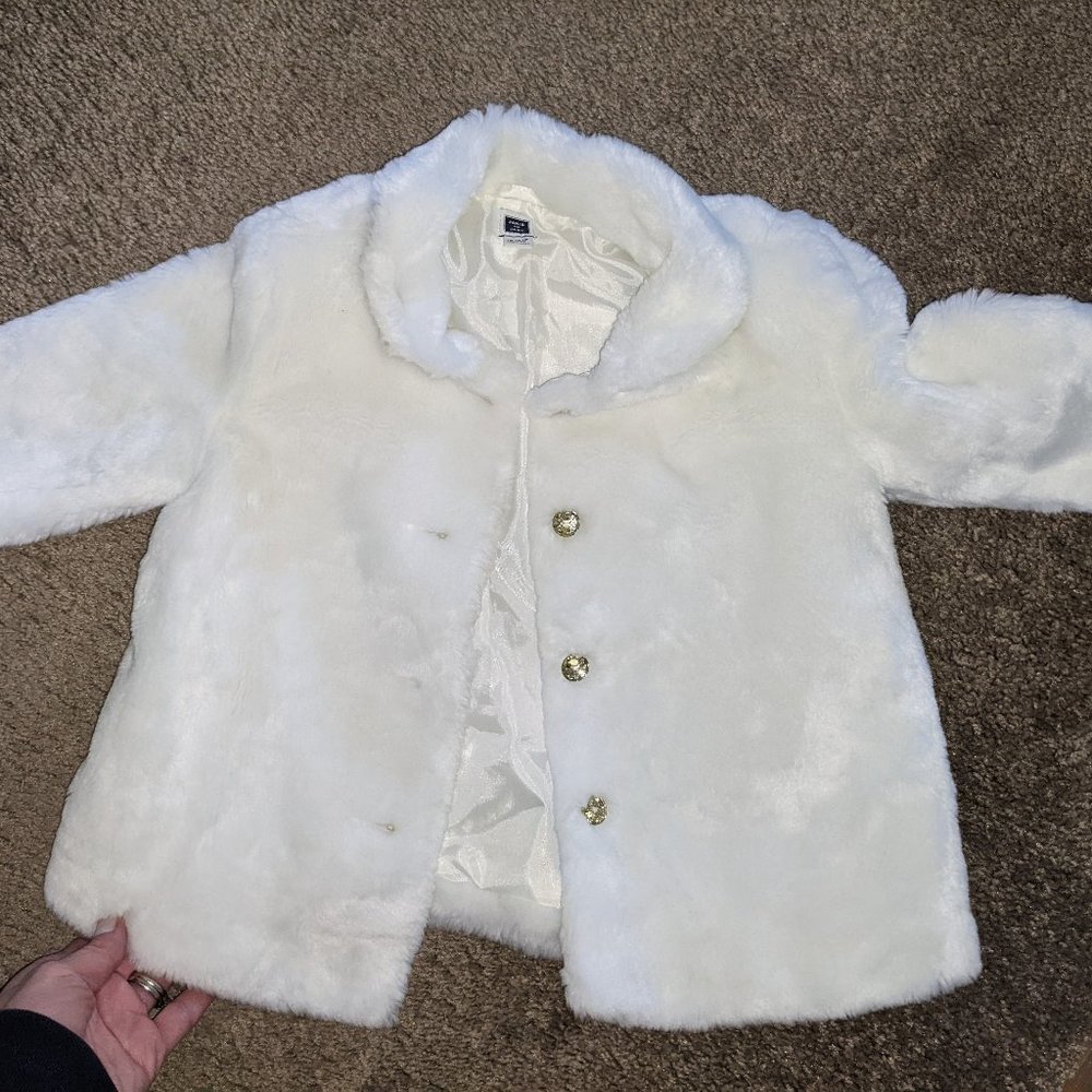 Janie and Jack girls' coat winter faux fur with gold buttons 12-18 mo